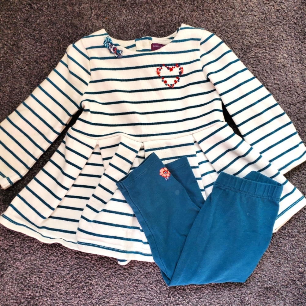 Striped Floral Outfit, 12 Mo